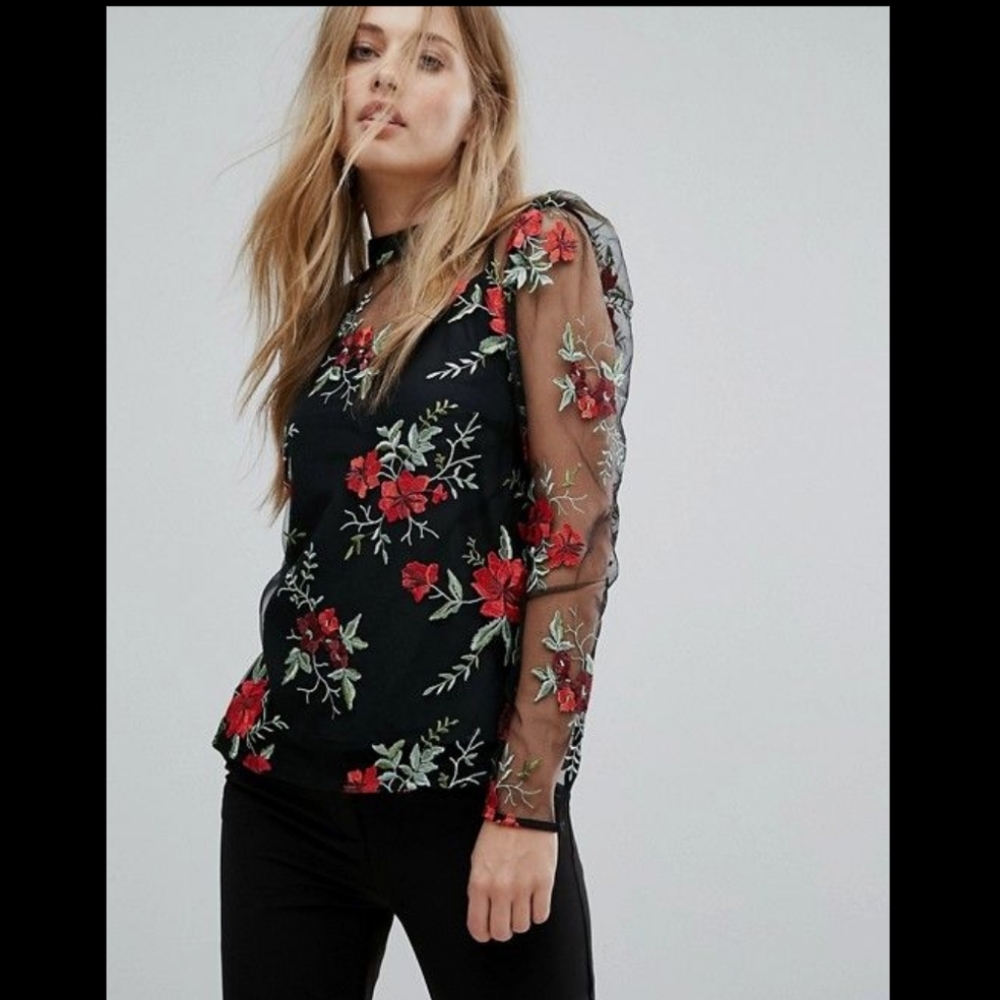 BNWT! Warehouse Sheer embroidered Top (UK 12)